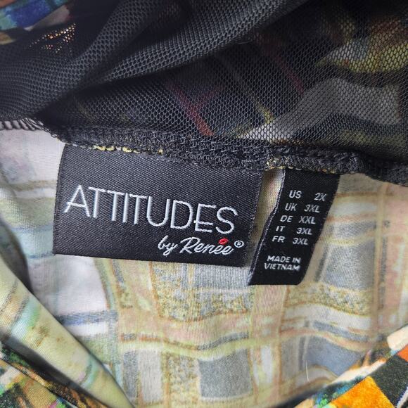 Attitudes By Renee Shirt Womens 2X Como Jersey Mesh Shoulder Printed Artsy Plaid - Picture 3 of 8